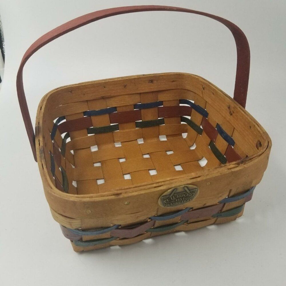 Vintage Peterboro Basket Company Napkin Basket Blue Red Weave USA